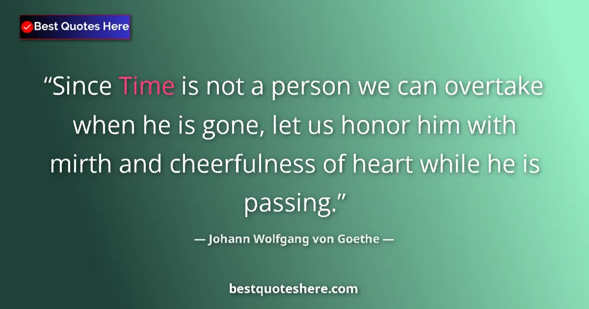 Johann Wolfgang von Goethe quote: "Since Time is not a person we can overtake when he is gone,..."