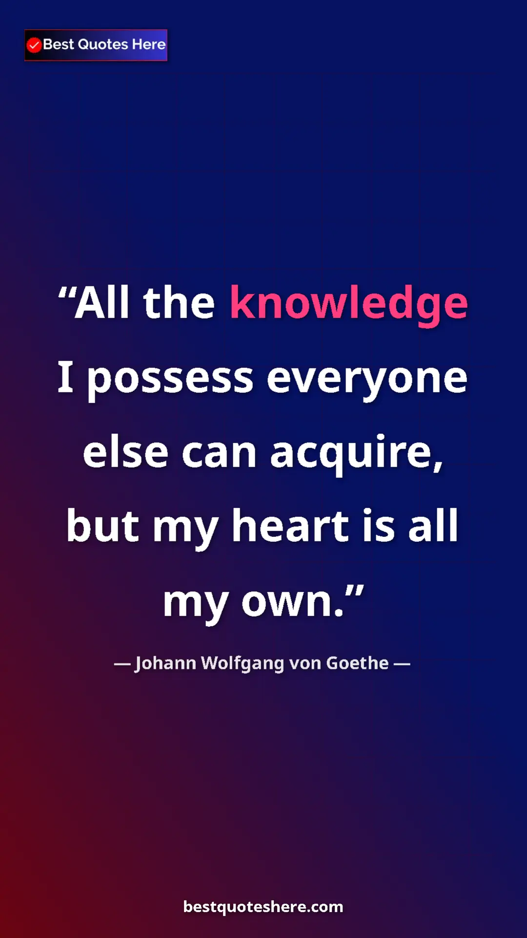 Pinterest quote poster by Johann Wolfgang von Goethe: "All the knowledge I possess everyone else can acquire, but..."