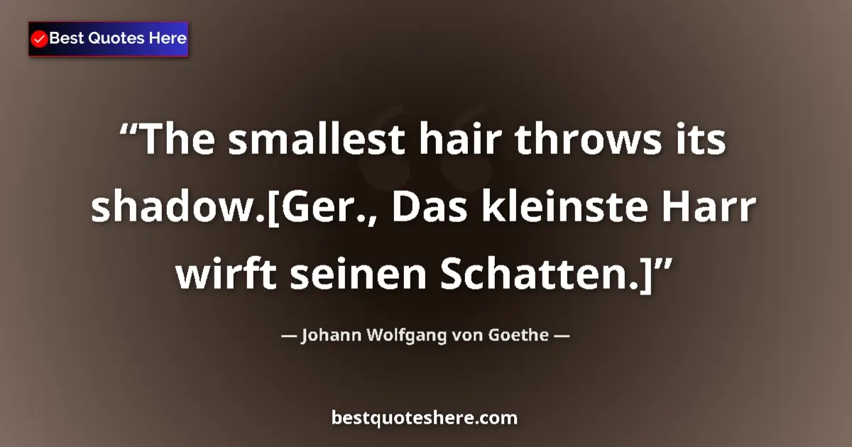 Image for the quote by Johann Wolfgang Von Goethe: The smallest hair throws its shadow.[Ger., Das kleinste Harr wirft seinen Schatten.]...