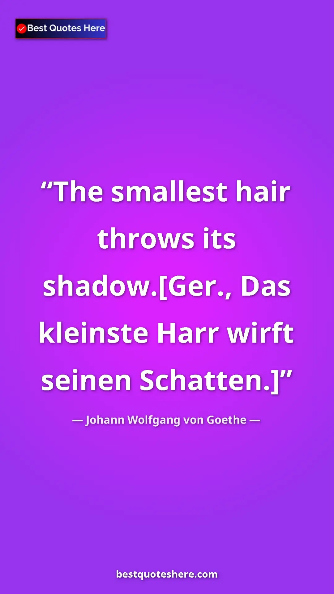 Pinterest quote poster by Johann Wolfgang von Goethe: "The smallest hair throws its shadow.[Ger., Das kleinste..."