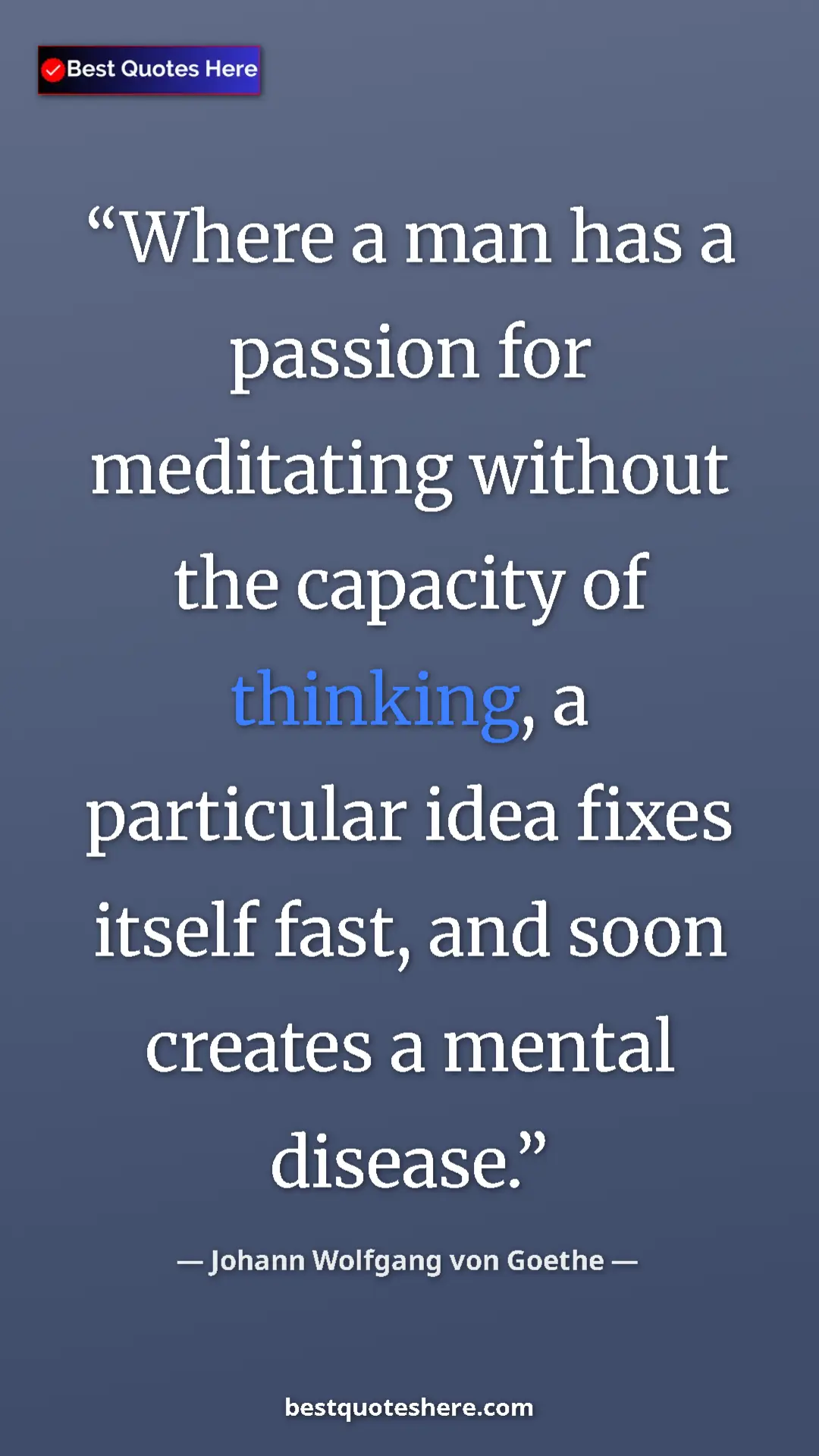 Pinterest quote poster by Johann Wolfgang von Goethe: "Where a man has a passion for meditating without the..."