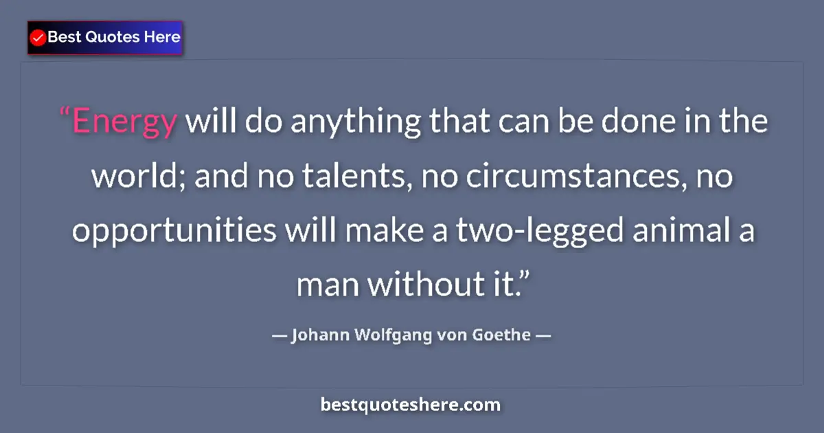Quote by Johann Wolfgang von Goethe: Energy will do anything that can be done in the world; and no talents, no circumstances, no opportun...