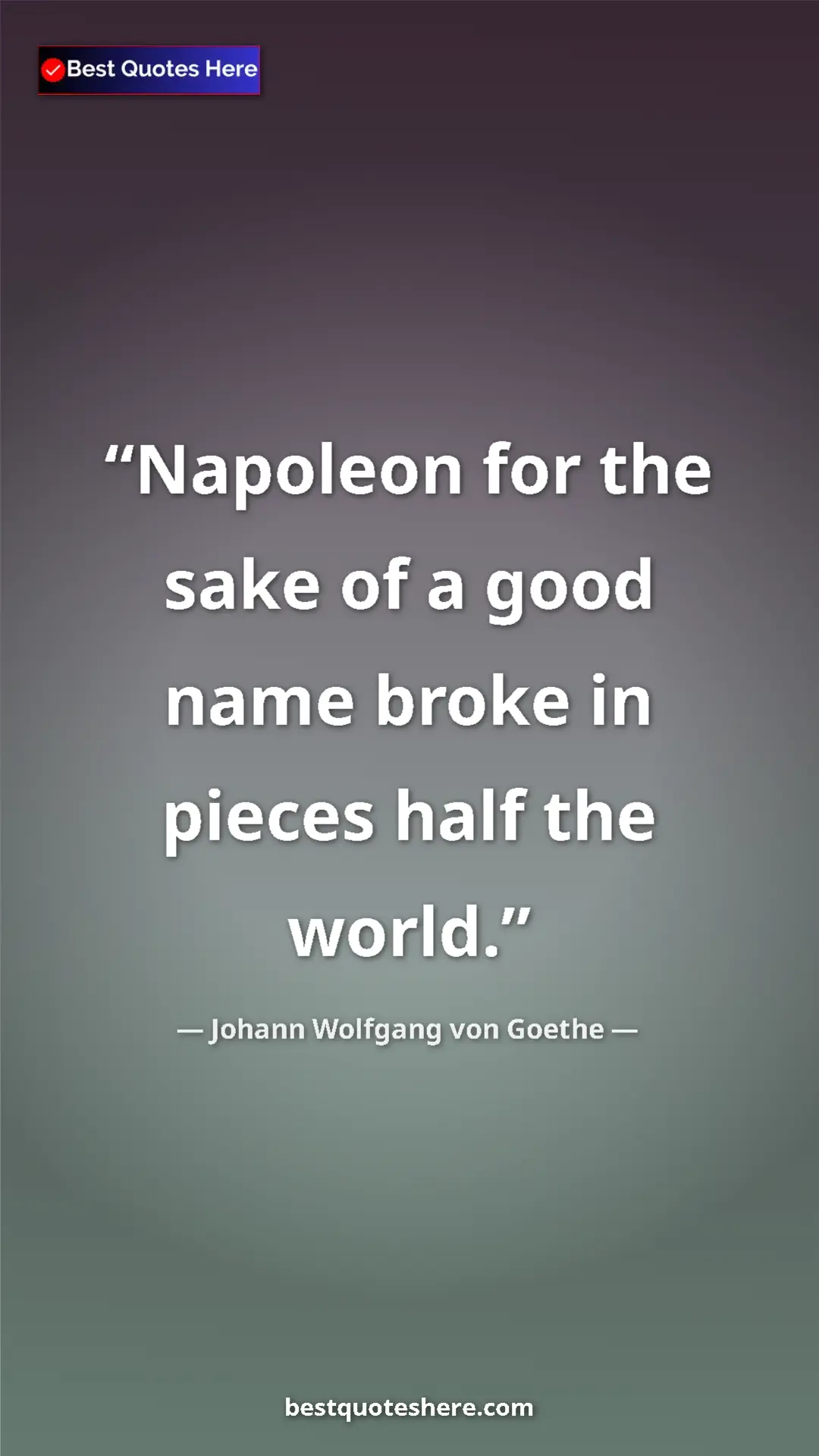 Pinterest quote poster by Johann Wolfgang von Goethe: "Napoleon for the sake of a good name broke in pieces half..."