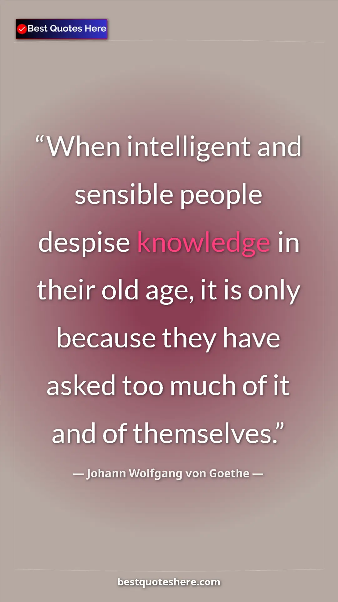 Pinterest quote poster by Johann Wolfgang von Goethe: "When intelligent and sensible people despise knowledge in..."