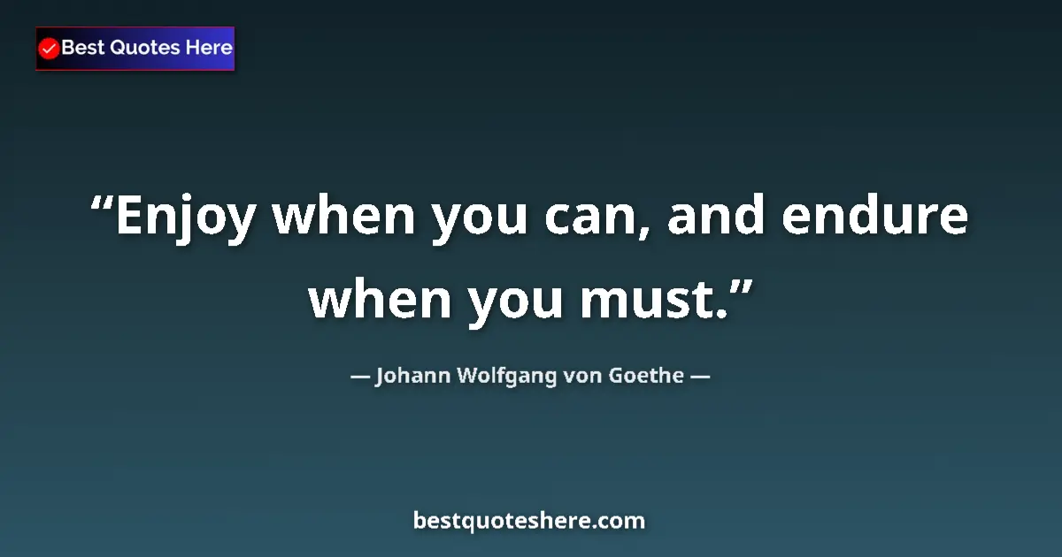 Image for the quote by Johann Wolfgang Von Goethe: Enjoy when you can, and endure when you must....