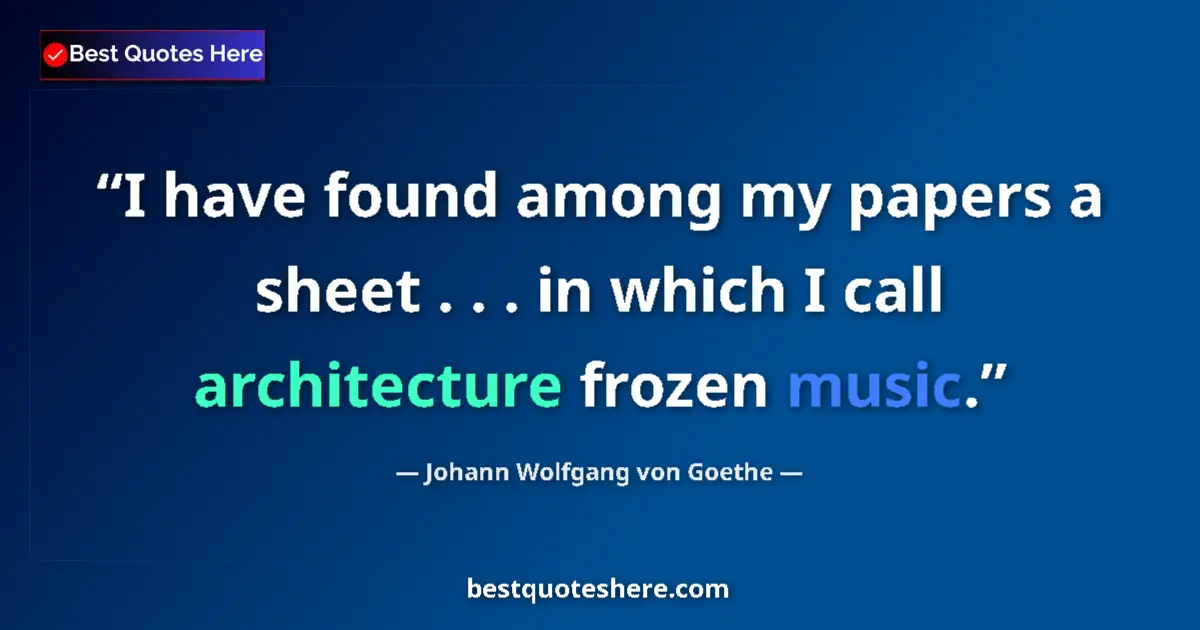 Quote by Johann Wolfgang von Goethe: I have found among my papers a sheet . . . in which I call architecture frozen music....