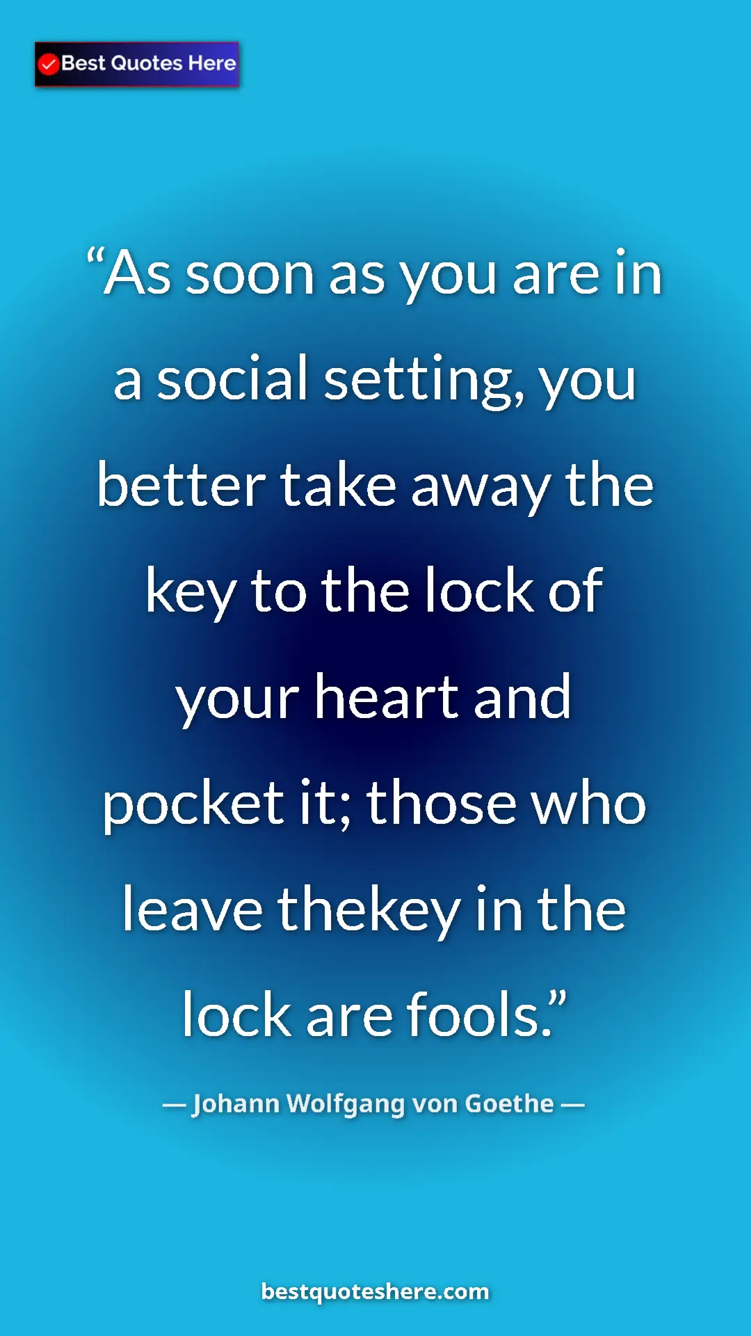 Pinterest quote poster by Johann Wolfgang von Goethe: "As soon as you are in a social setting, you better take..."