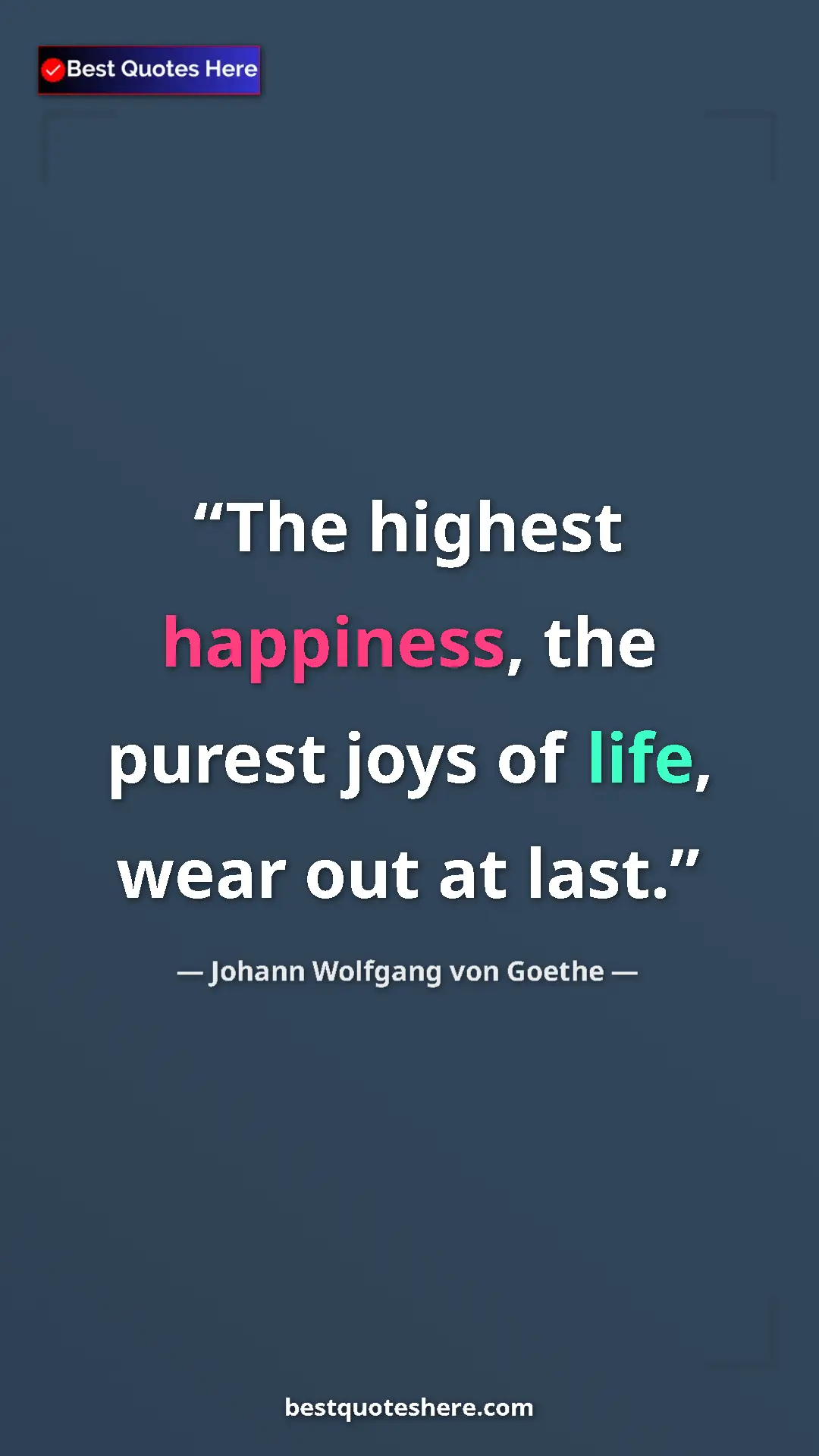 Pinterest quote poster by Johann Wolfgang von Goethe: "The highest happiness, the purest joys of life, wear out at..."