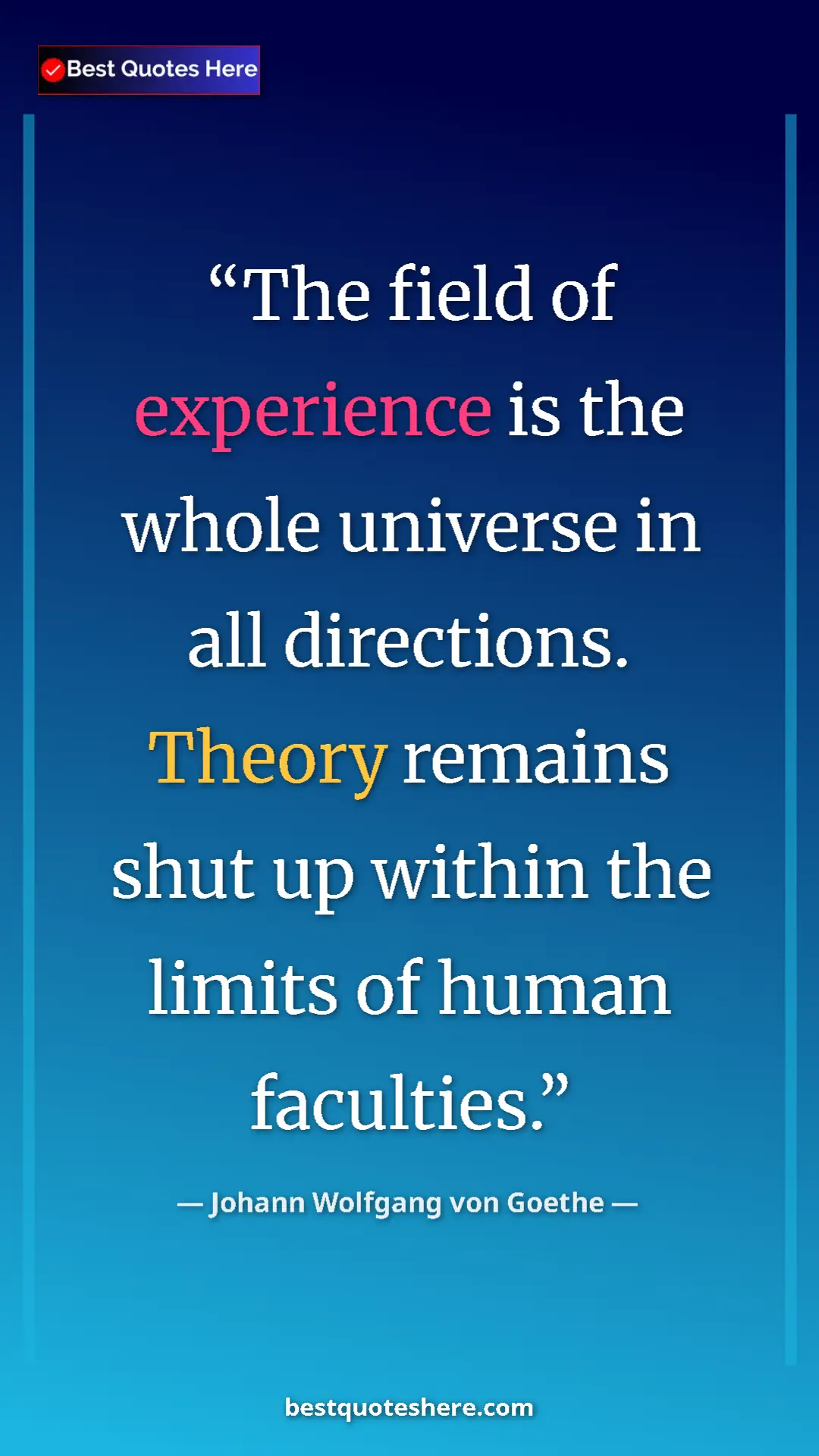 Pinterest quote poster by Johann Wolfgang von Goethe: "The field of experience is the whole universe in all..."
