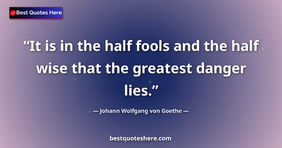 Image for the quote by Johann Wolfgang Von Goethe: It is in the half fools and the half wise that the greatest danger lies....