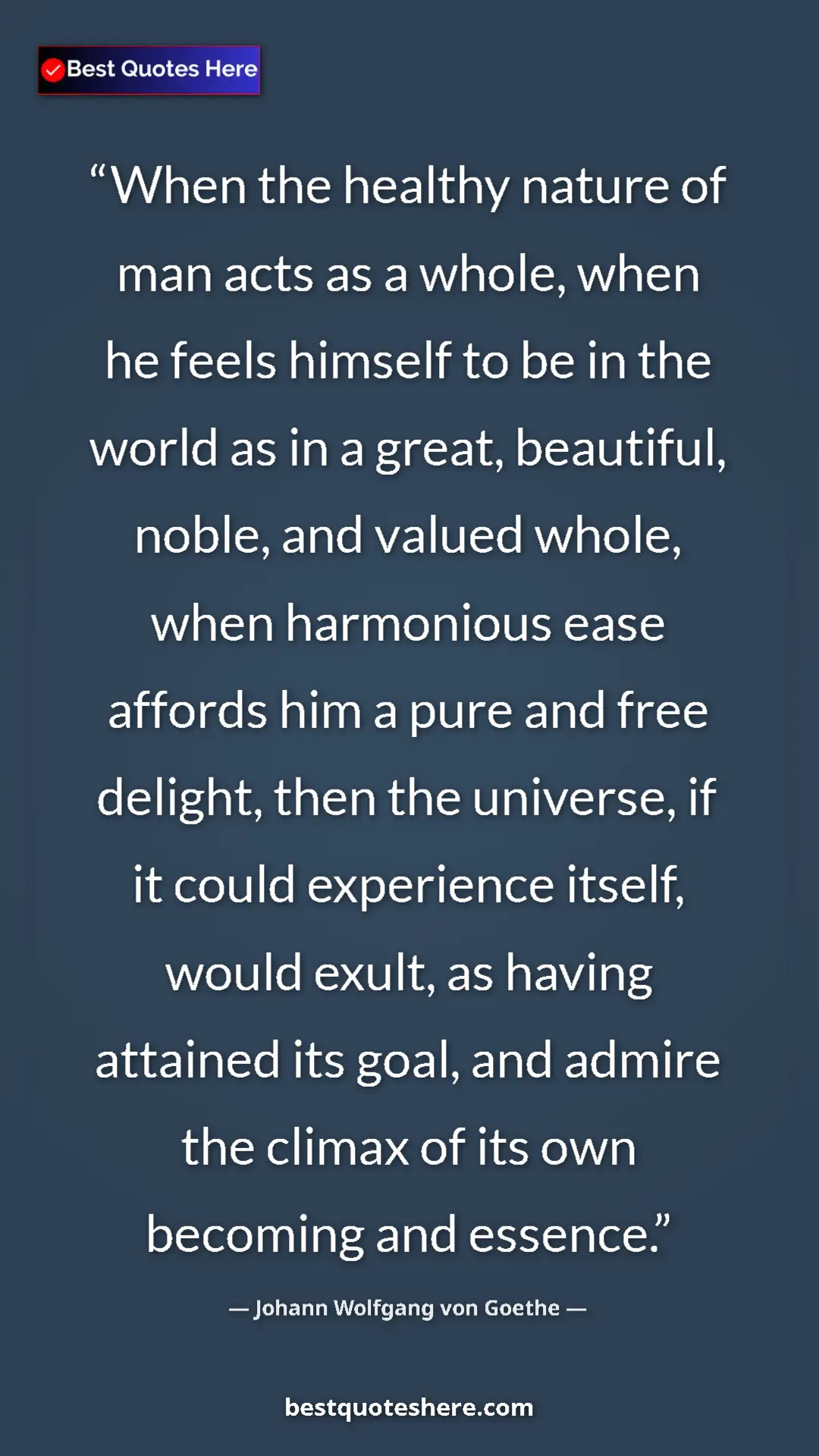 Pinterest quote poster by Johann Wolfgang von Goethe: "When the healthy nature of man acts as a whole, when he..."