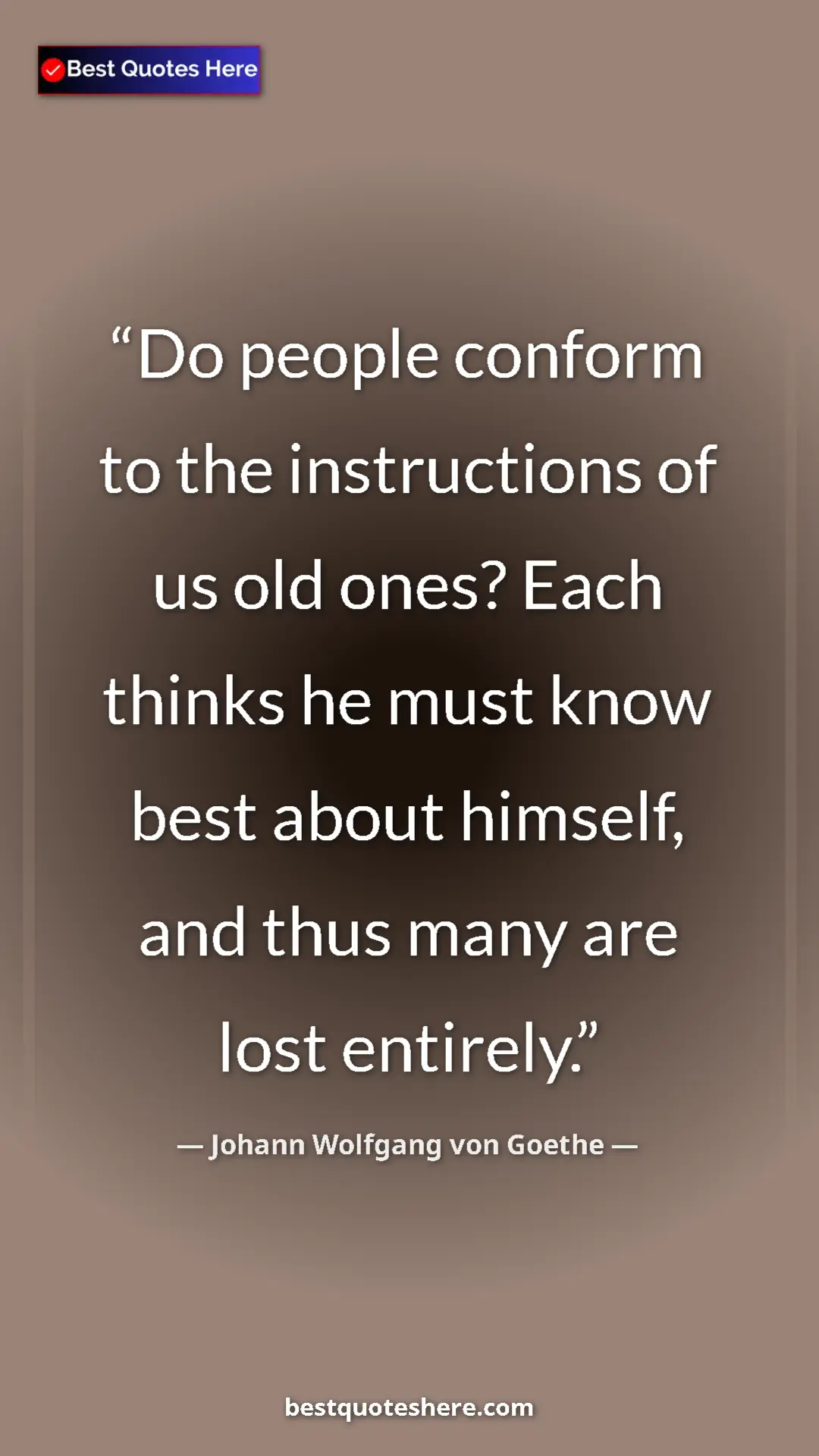Pinterest quote poster by Johann Wolfgang von Goethe: "Do people conform to the instructions of us old ones? Each..."