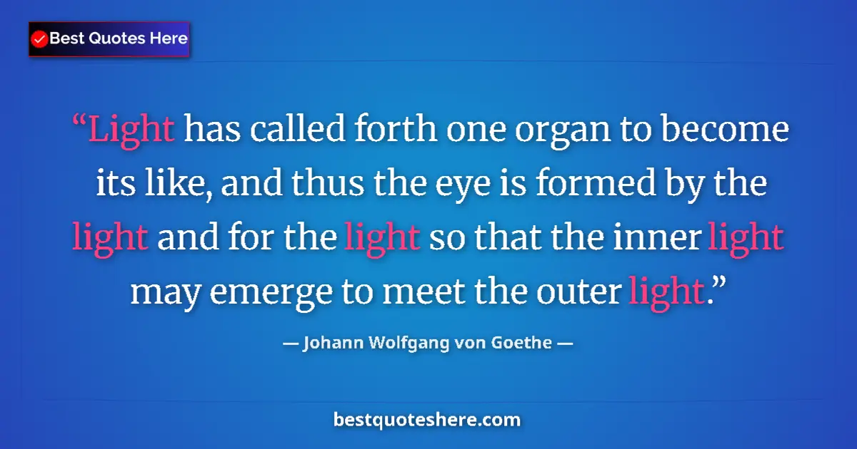 Quote by Johann Wolfgang von Goethe: Light has called forth one organ to become its like, and thus the eye is formed by the light and for...
