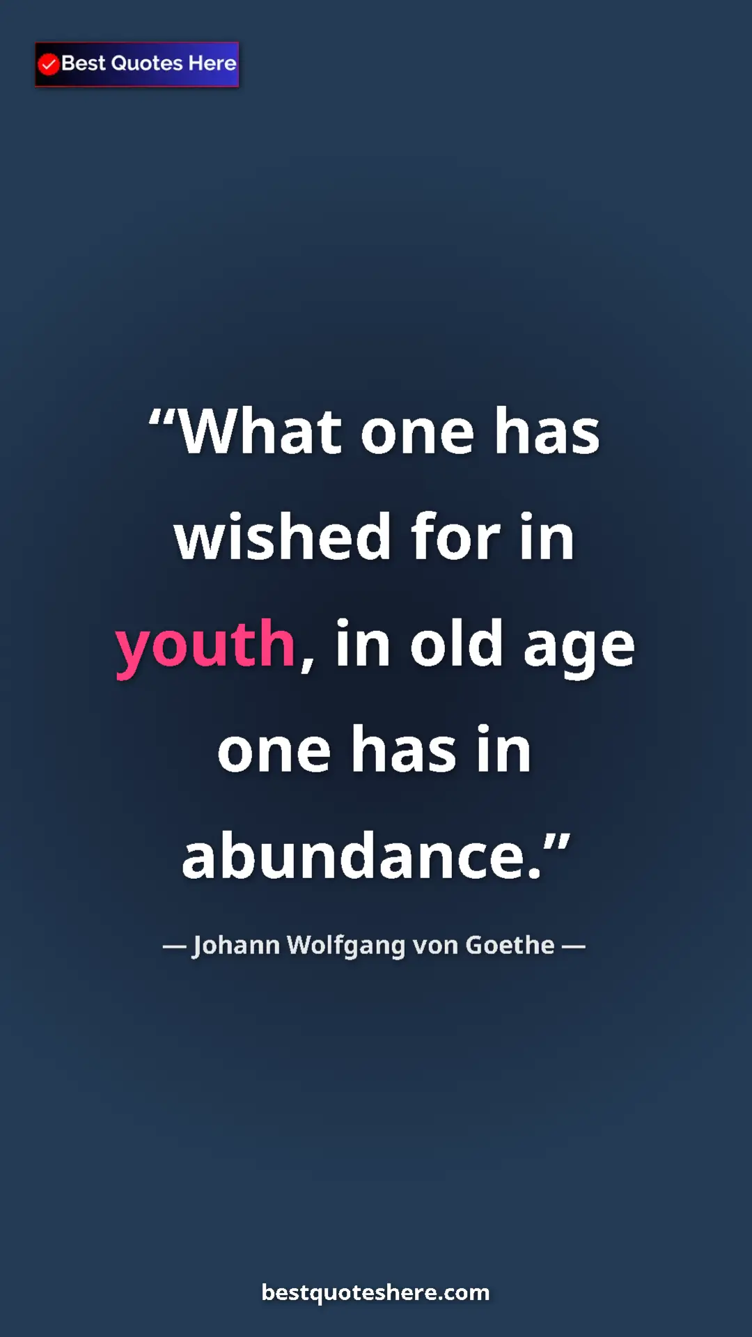 Pinterest quote poster by Johann Wolfgang von Goethe: "What one has wished for in youth, in old age one has in..."