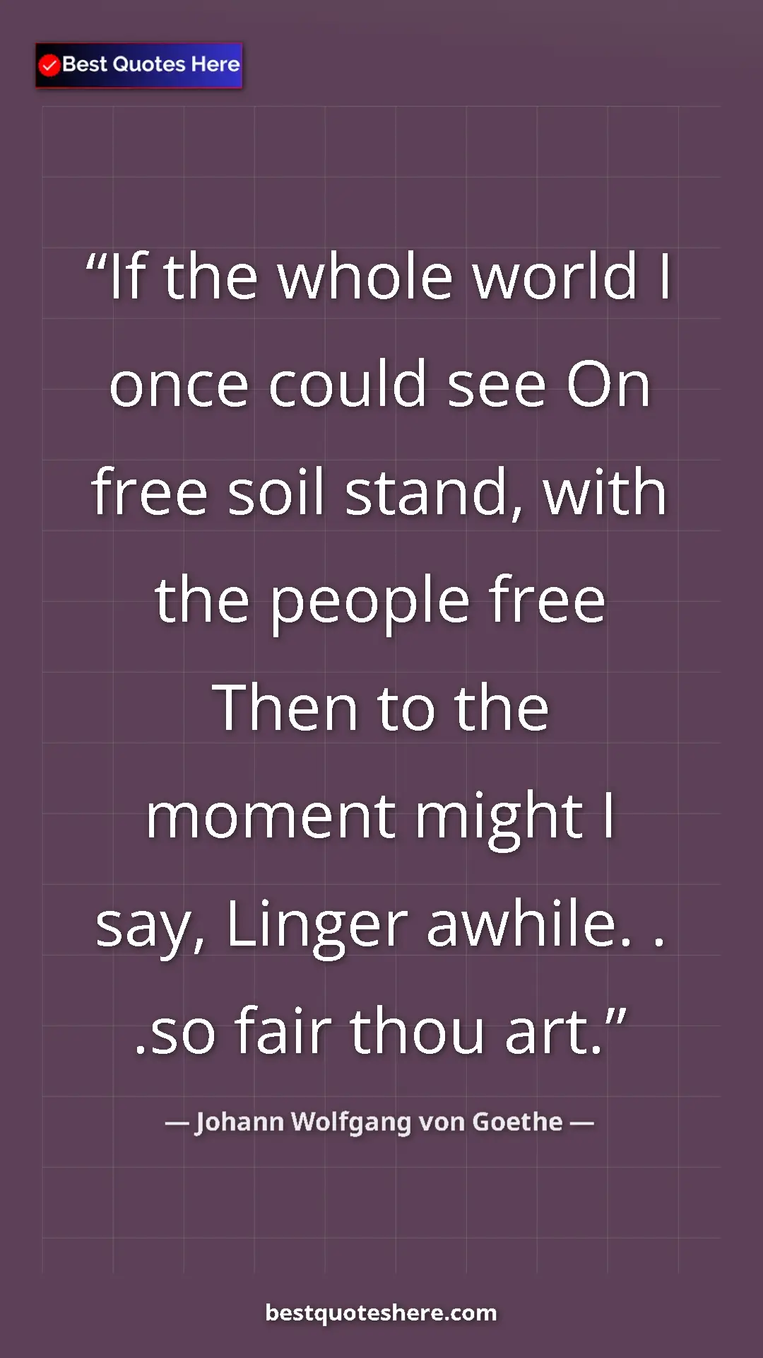 Pinterest quote poster by Johann Wolfgang von Goethe: "If the whole world I once could see On free soil stand,..."