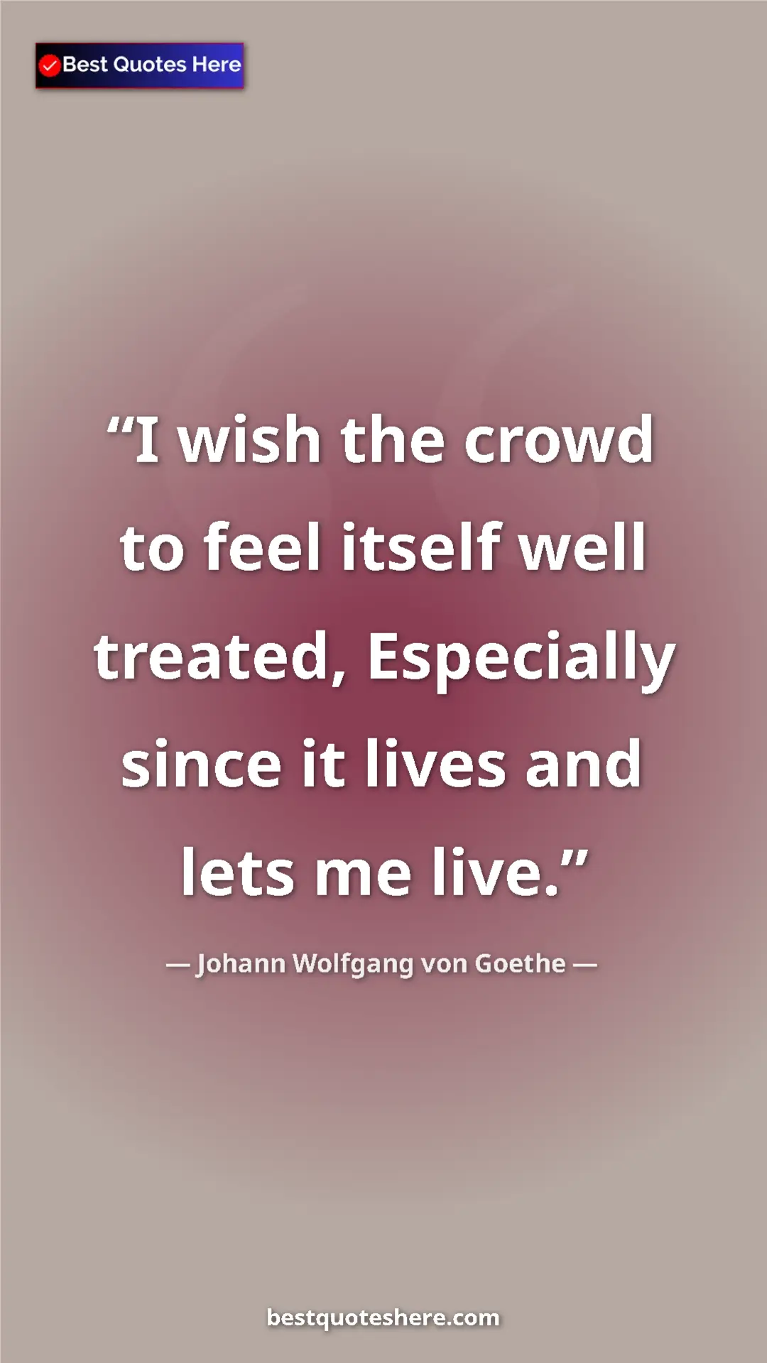 Pinterest quote poster by Johann Wolfgang von Goethe: "I wish the crowd to feel itself well treated, Especially..."