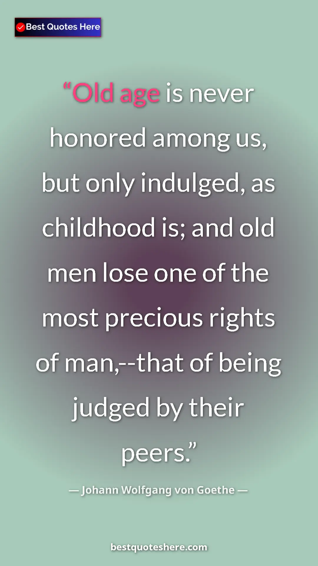 Pinterest quote poster by Johann Wolfgang von Goethe: "Old age is never honored among us, but only indulged, as..."