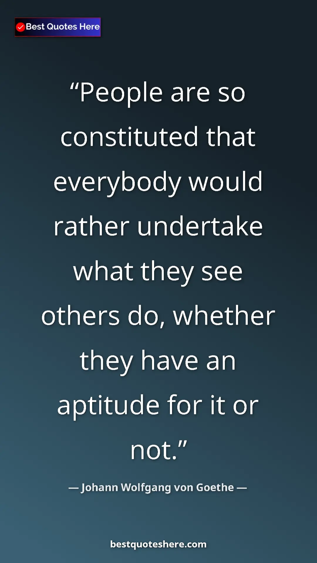 Pinterest quote poster by Johann Wolfgang von Goethe: "People are so constituted that everybody would rather..."
