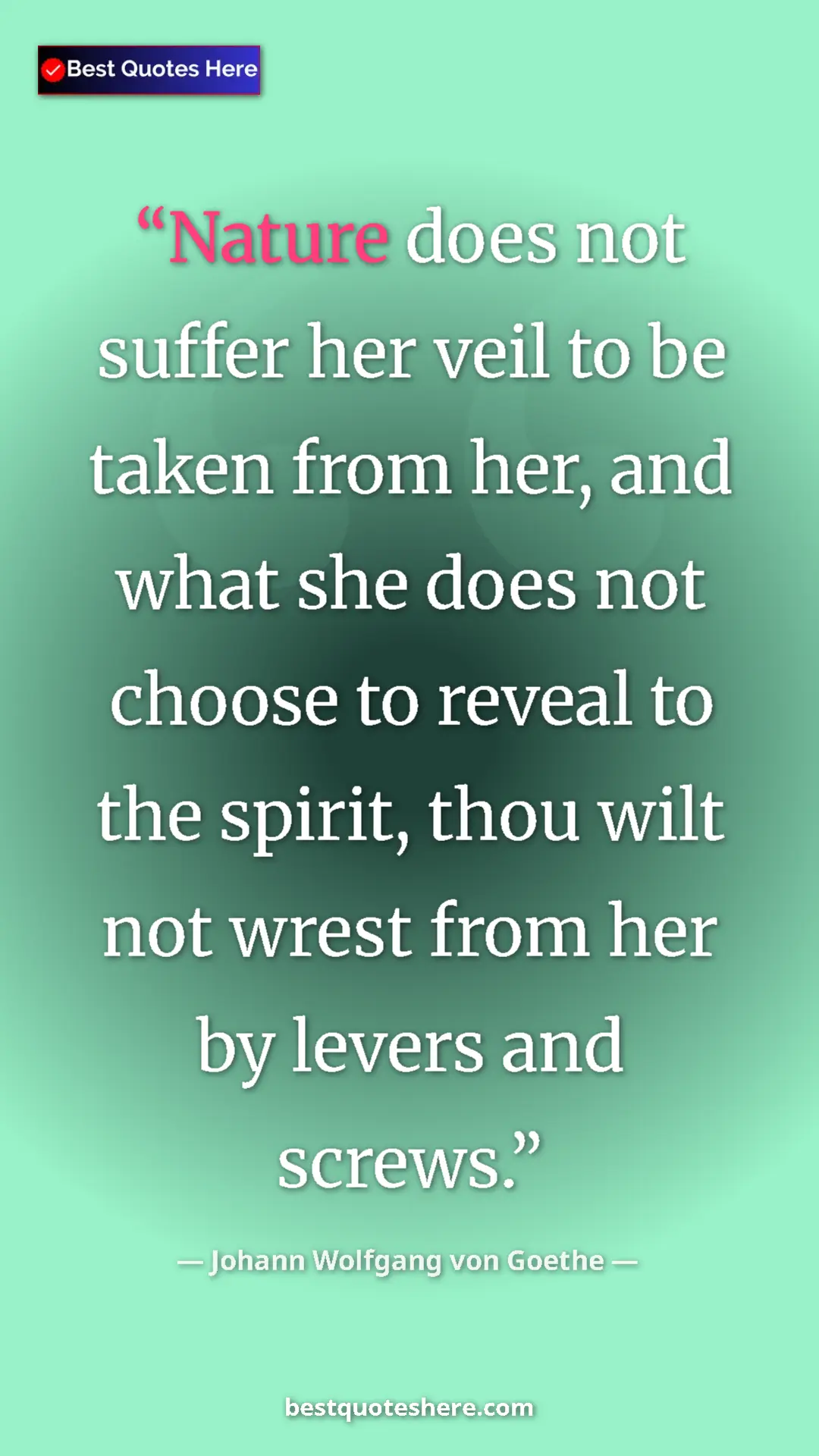 Pinterest quote poster by Johann Wolfgang von Goethe: "Nature does not suffer her veil to be taken from her, and..."