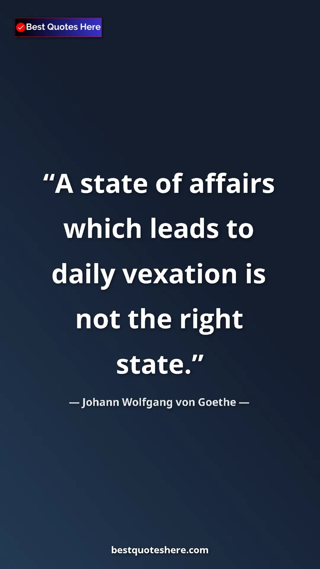 Pinterest quote poster by Johann Wolfgang von Goethe: "A state of affairs which leads to daily vexation is not the..."