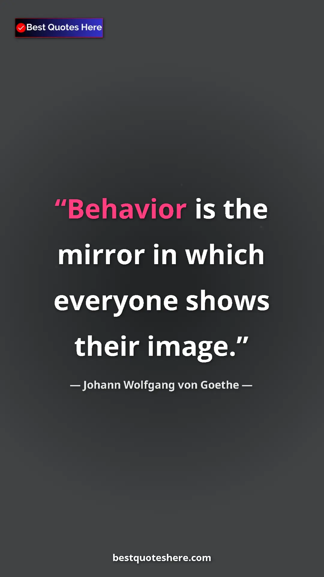 Pinterest quote poster by Johann Wolfgang von Goethe: "Behavior is the mirror in which everyone shows their image."