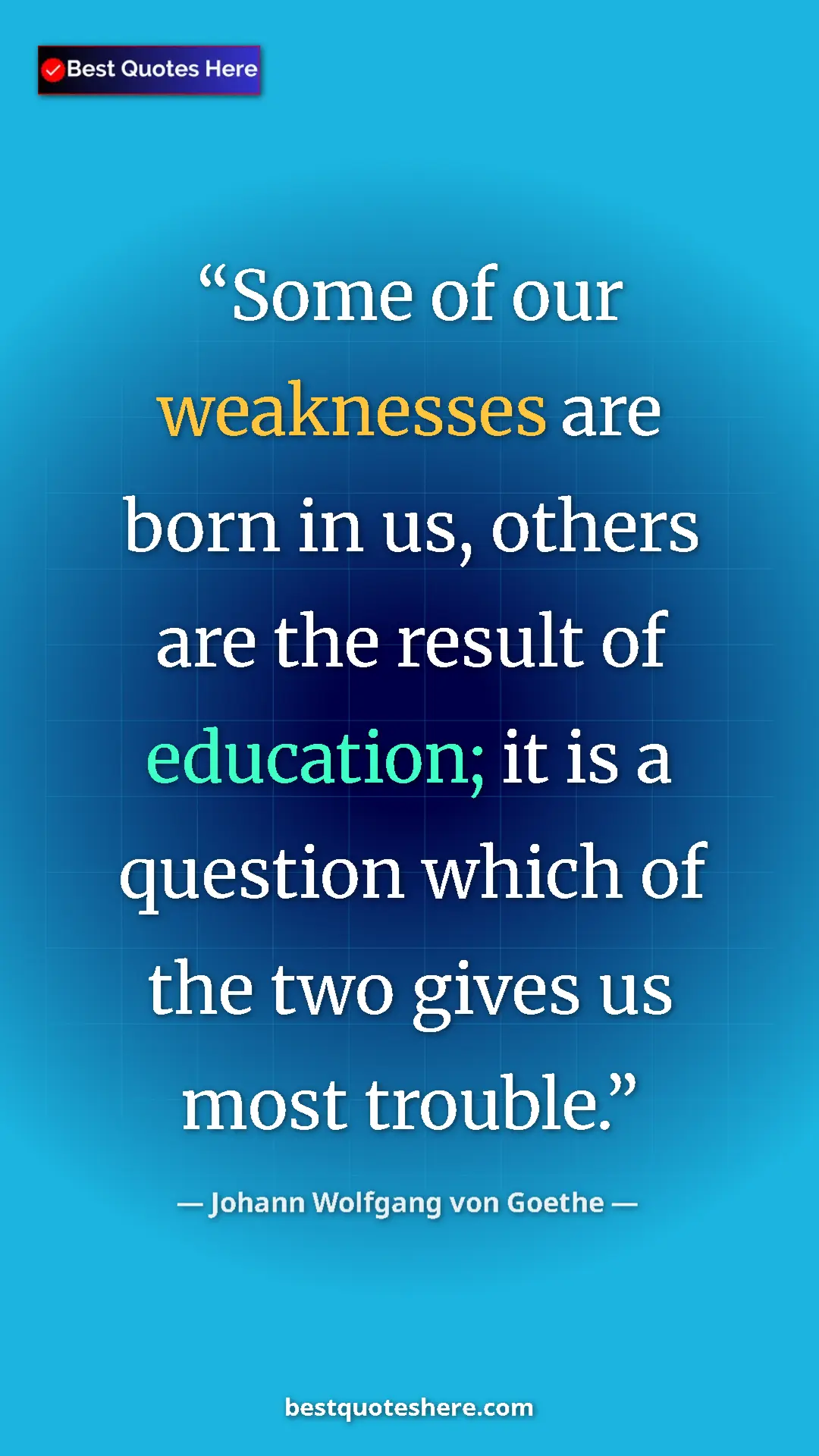 Johann Wolfgang von Goethe Quote Card: "Some of our weaknesses are born in us, others are the..." Pinterest quote poster by Johann Wolfgang von Goethe: "Some of our weaknesses are born in us, others are the..."