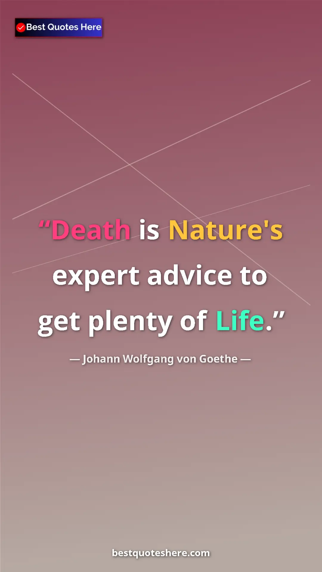Pinterest quote poster by Johann Wolfgang von Goethe: "Death is Nature's expert advice to get plenty of Life."