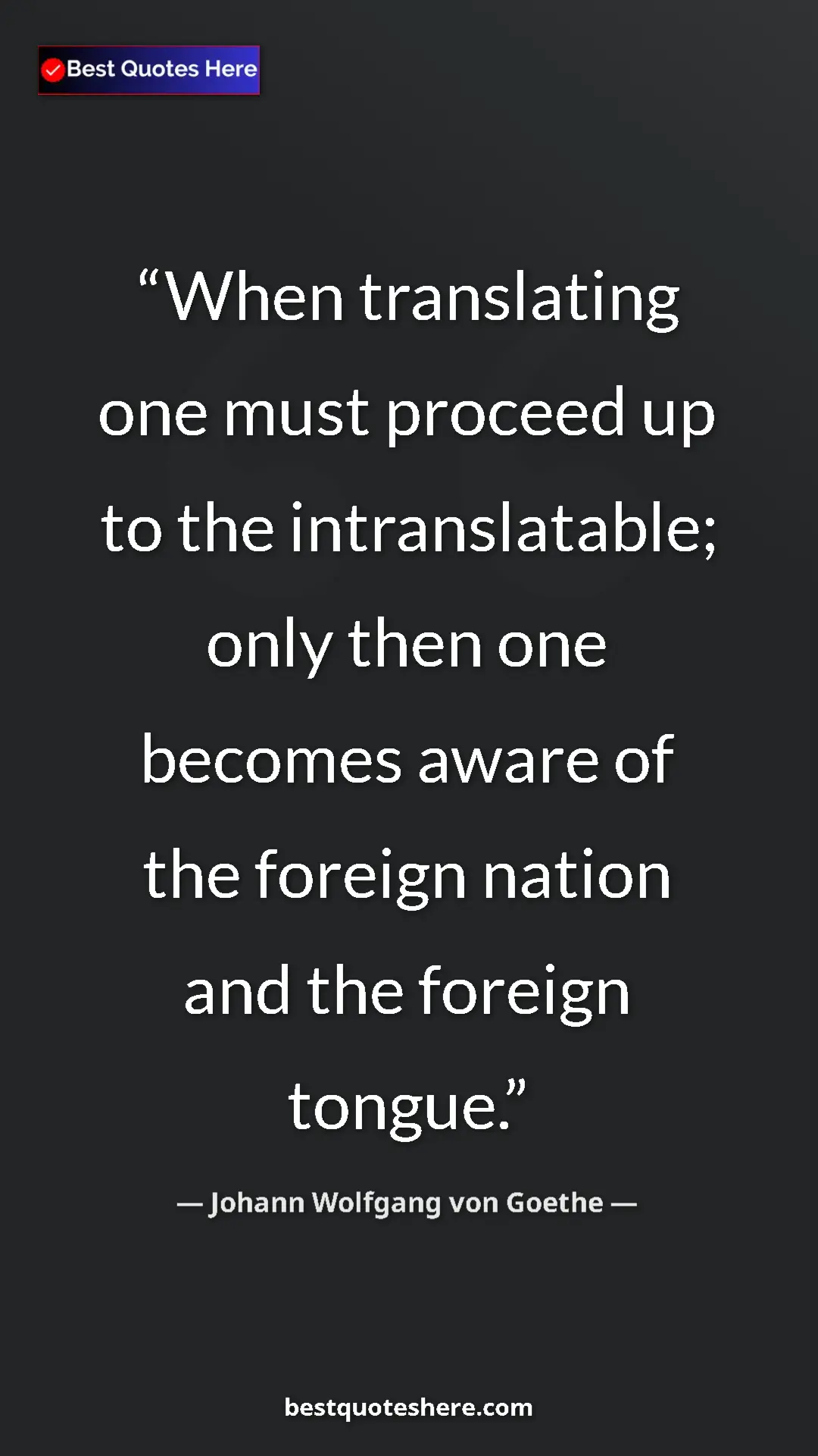 Pinterest quote poster by Johann Wolfgang von Goethe: "When translating one must proceed up to the intranslatable;..."