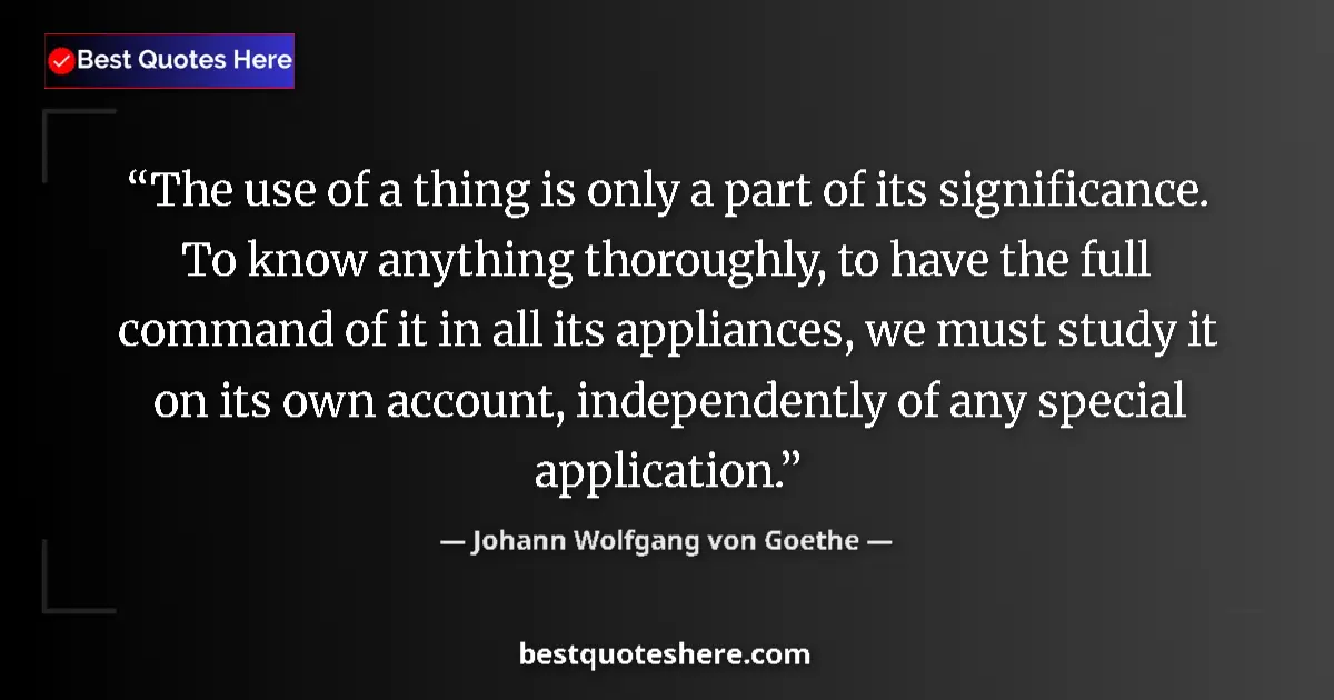 Quote by Johann Wolfgang von Goethe: The use of a thing is only a part of its significa