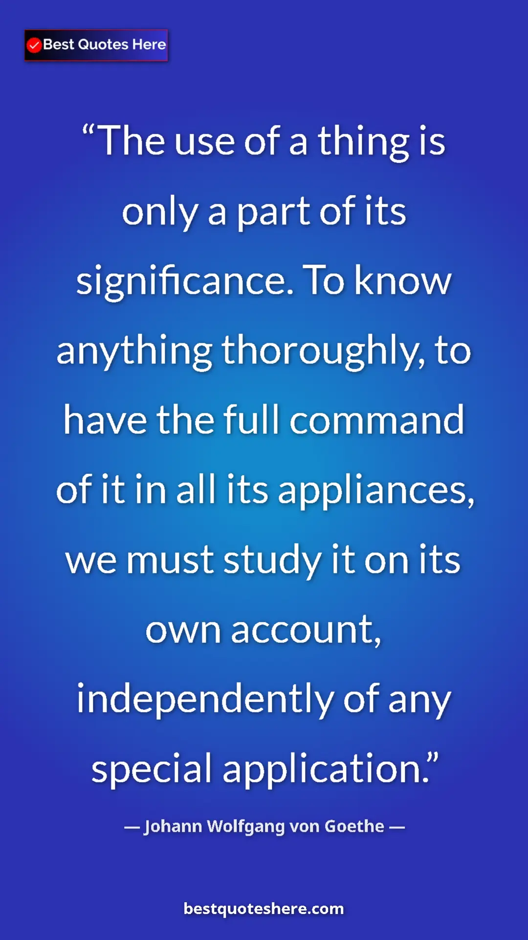 Pinterest quote poster by Johann Wolfgang von Goethe: "The use of a thing is only a part of its significance. To..."