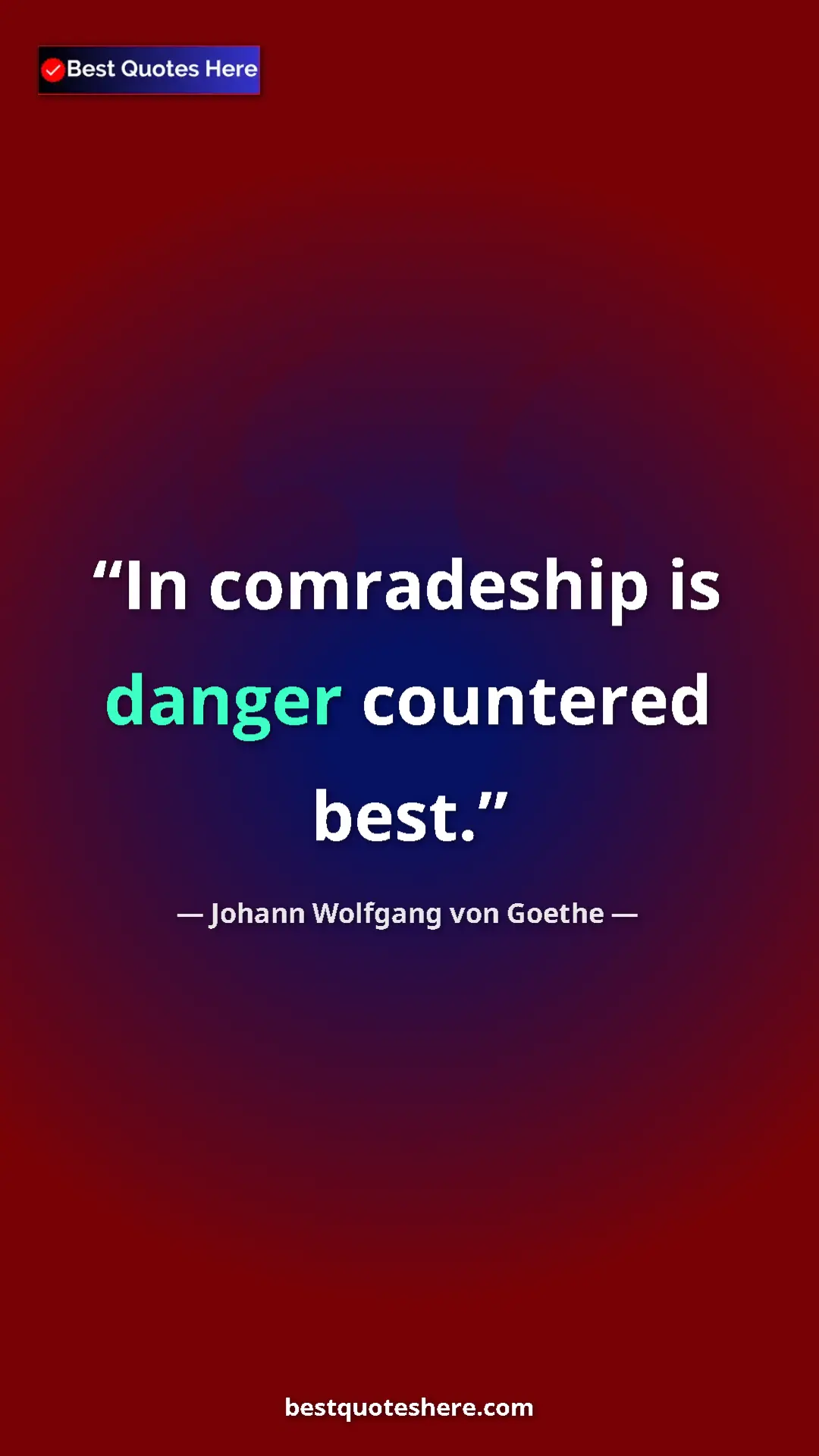 Pinterest quote poster by Johann Wolfgang von Goethe: "In comradeship is danger countered best."
