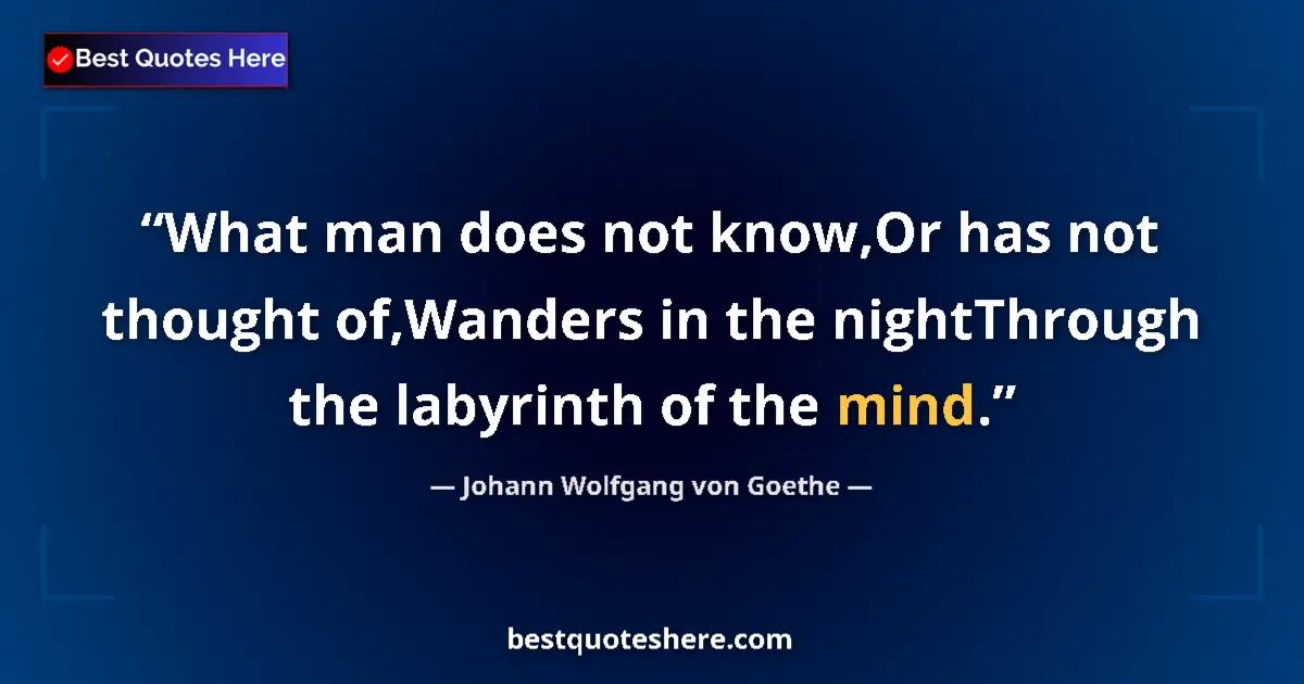Quote by Johann Wolfgang von Goethe: What man does not know,Or has not thought of,Wanders in the nightThrough the labyrinth of the mind....