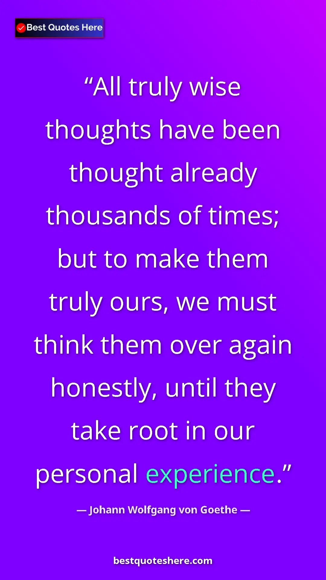 Pinterest quote poster by Johann Wolfgang von Goethe: "All truly wise thoughts have been thought already thousands..."