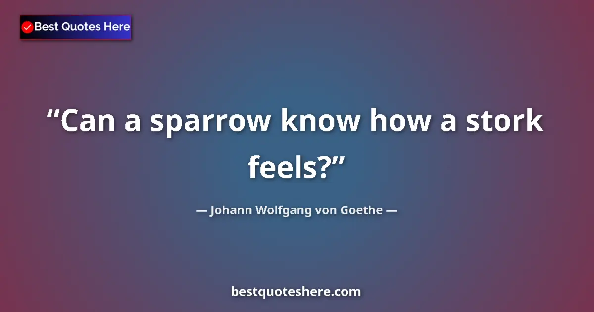 Quote by Johann Wolfgang von Goethe: Can a sparrow know how a stork feels?