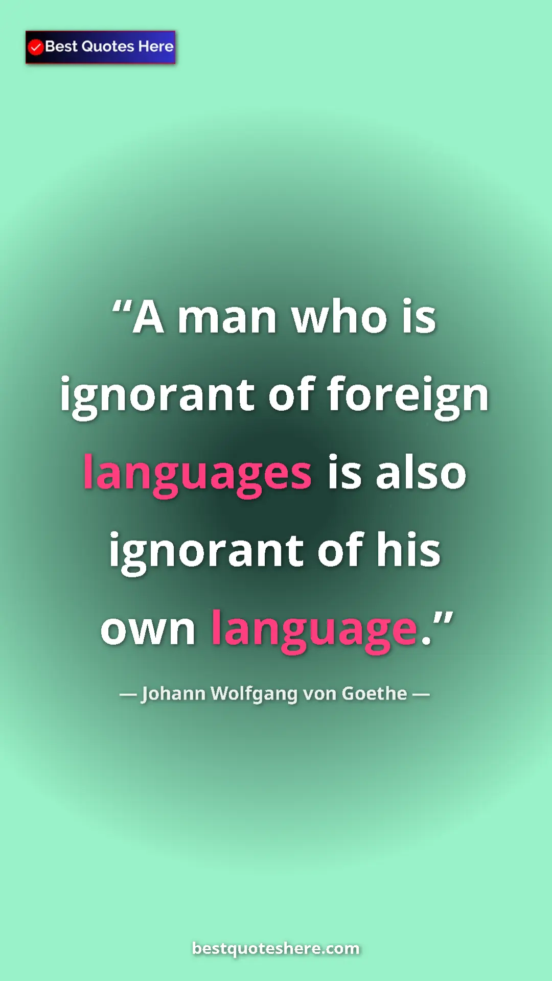 Pinterest quote poster by Johann Wolfgang von Goethe: "A man who is ignorant of foreign languages is also ignorant..."