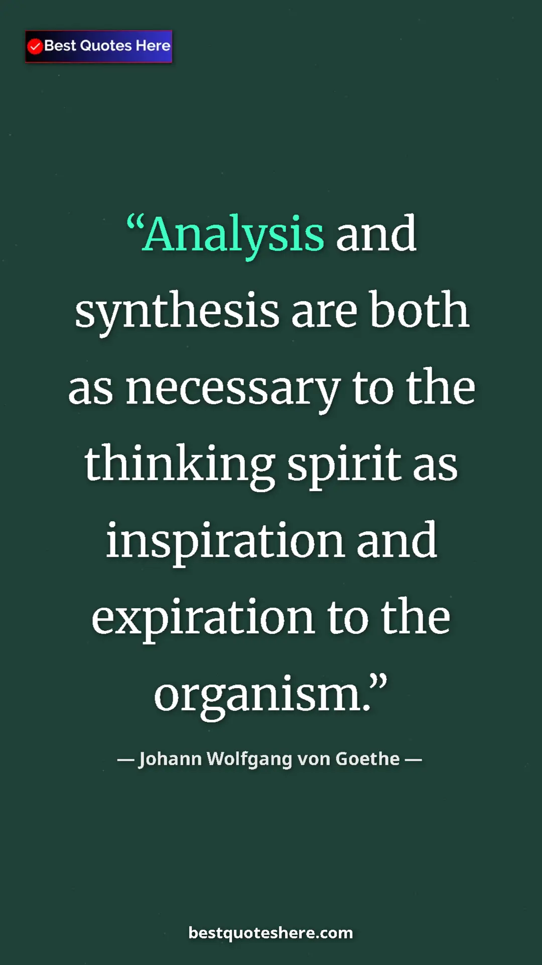 Pinterest quote poster by Johann Wolfgang von Goethe: "Analysis and synthesis are both as necessary to the..."