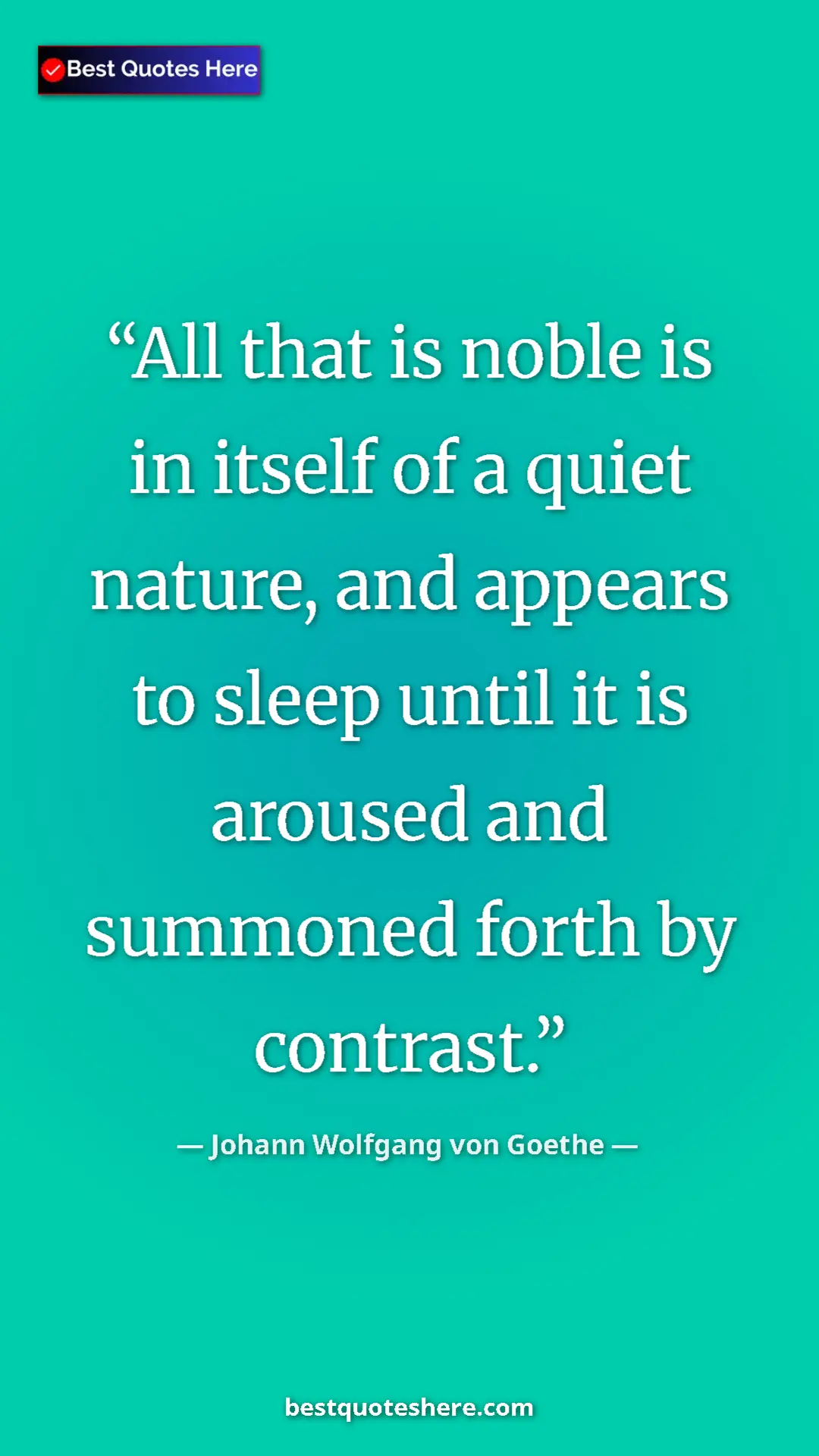 Pinterest quote poster by Johann Wolfgang von Goethe: "All that is noble is in itself of a quiet nature, and..."