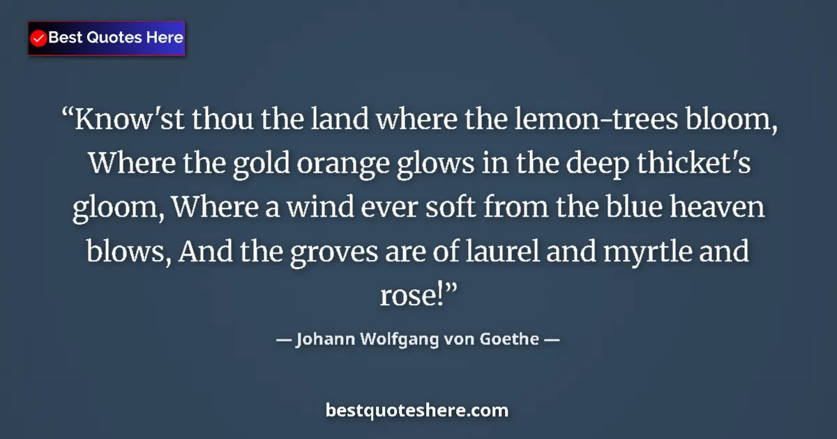 Quote by Johann Wolfgang von Goethe: Know'st thou the land where the lemon-trees bloom,