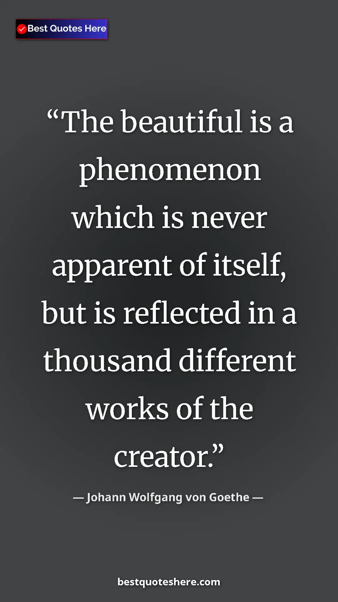 Pinterest quote poster by Johann Wolfgang von Goethe: "The beautiful is a phenomenon which is never apparent of..."