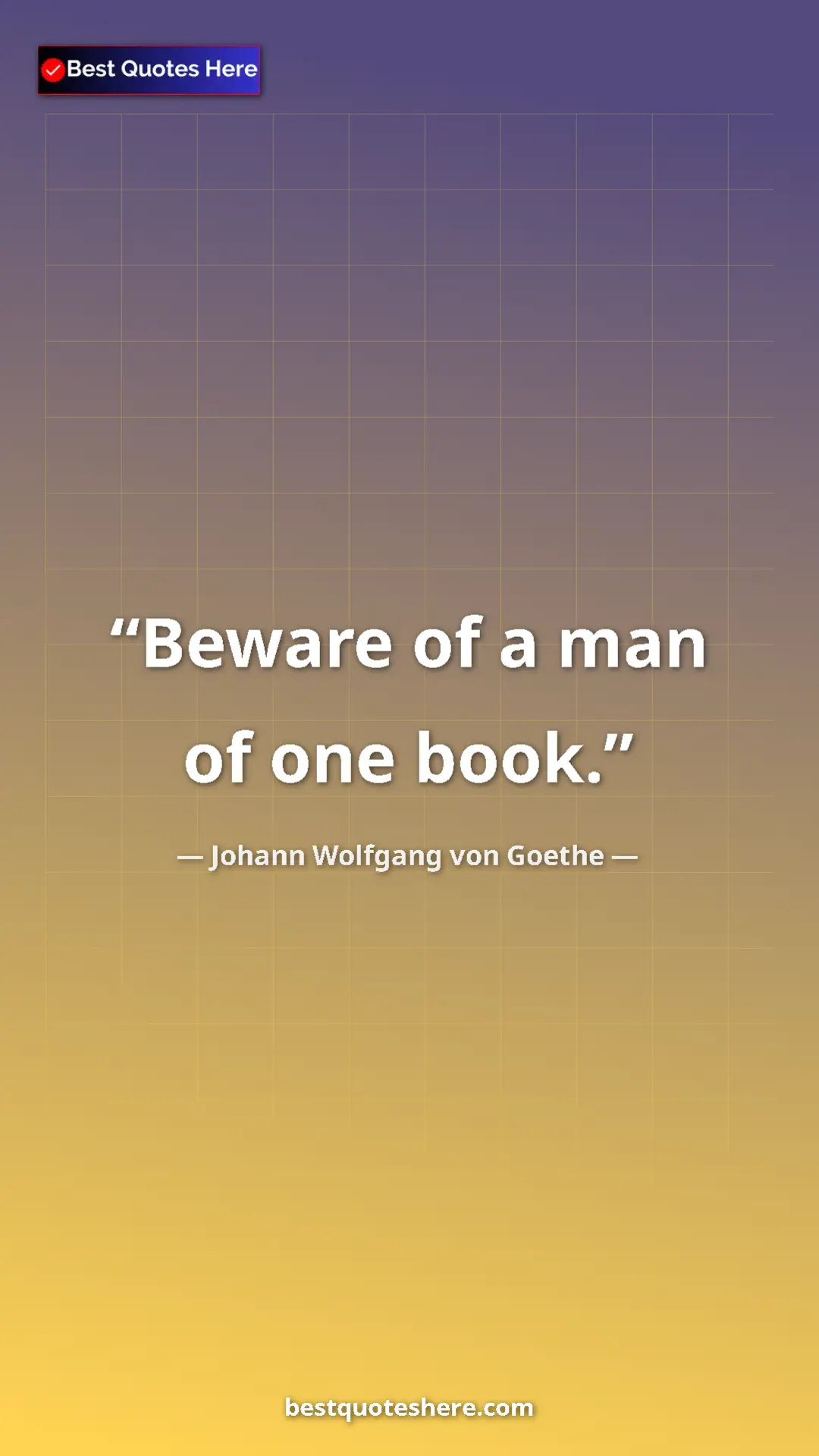 Pinterest quote poster by Johann Wolfgang von Goethe: "Beware of a man of one book."