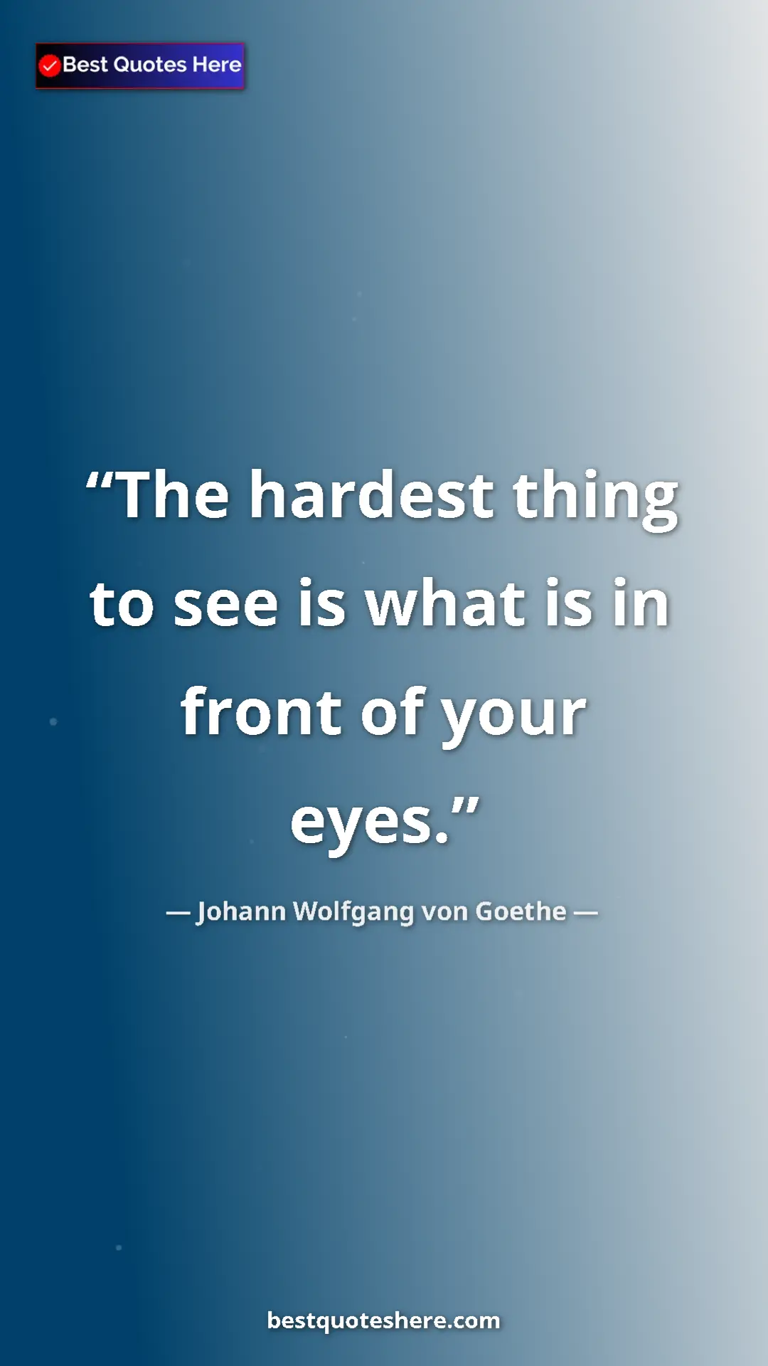 Pinterest quote poster by Johann Wolfgang von Goethe: "The hardest thing to see is what is in front of your eyes."