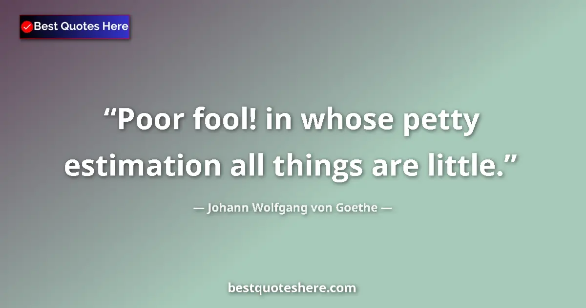 Quote by Johann Wolfgang von Goethe: Poor fool! in whose petty estimation all things are little....