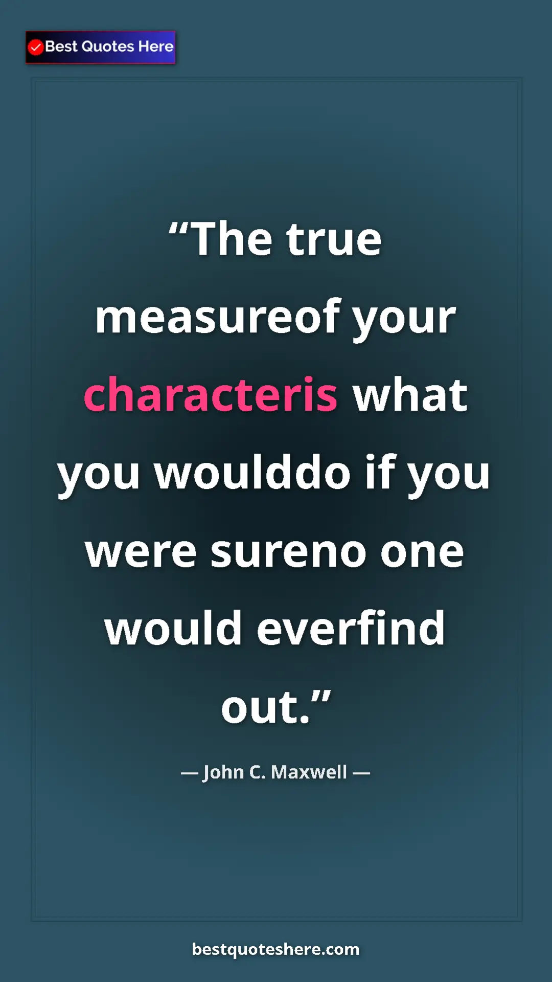 Pinterest quote poster by John C. Maxwell: "The true measureof your characteris what you woulddo if you..."
