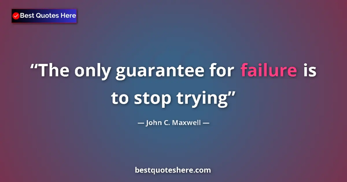 Image for the quote by John C Maxwell: The only guarantee for failure is to stop trying...
