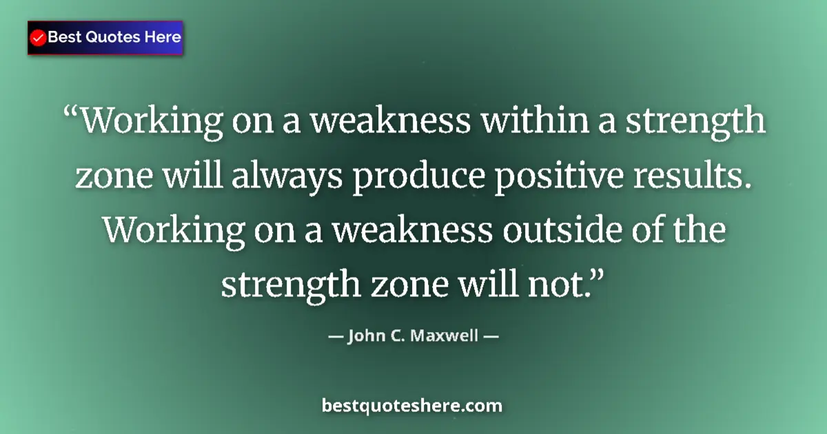 Quote by John C. Maxwell: Working on a weakness within a strength zone will always produce positive results. Working on a weak...