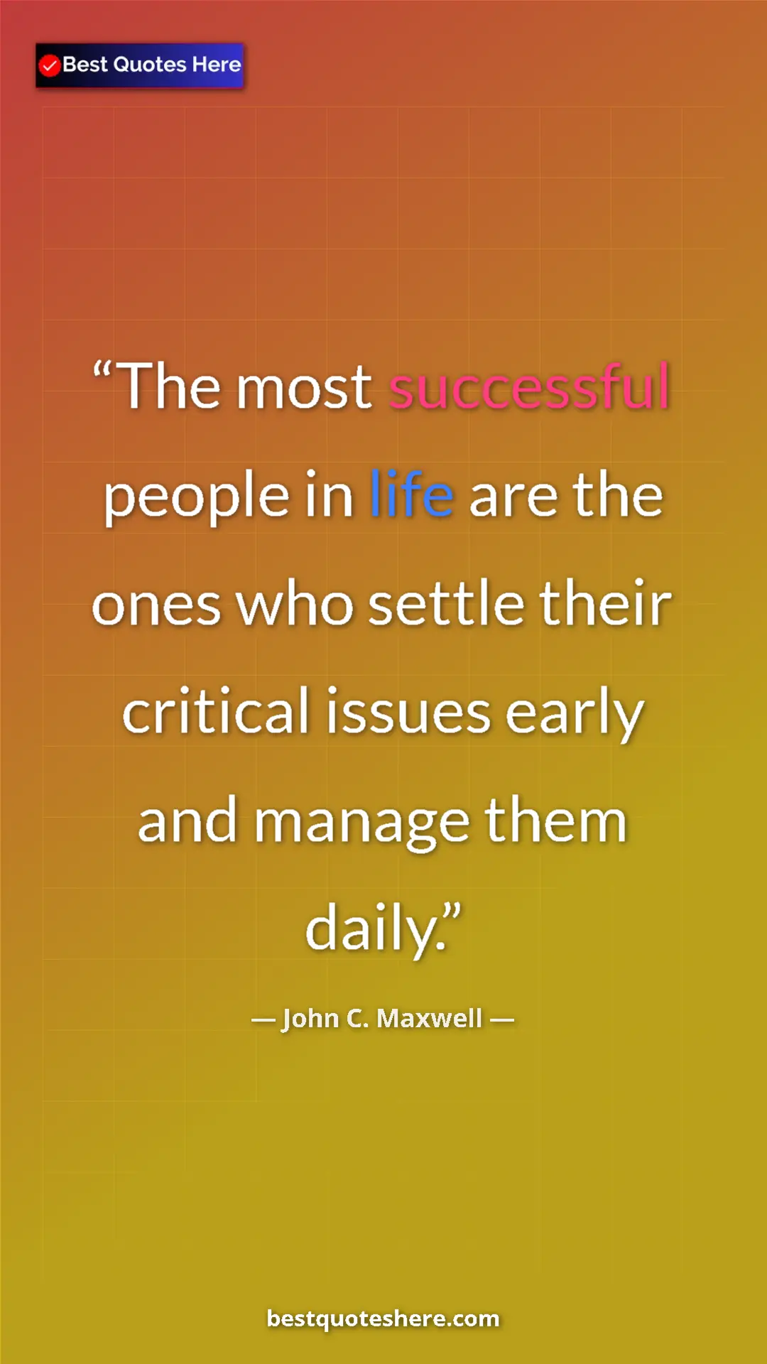 Pinterest quote poster by John C. Maxwell: "The most successful people in life are the ones who settle..."