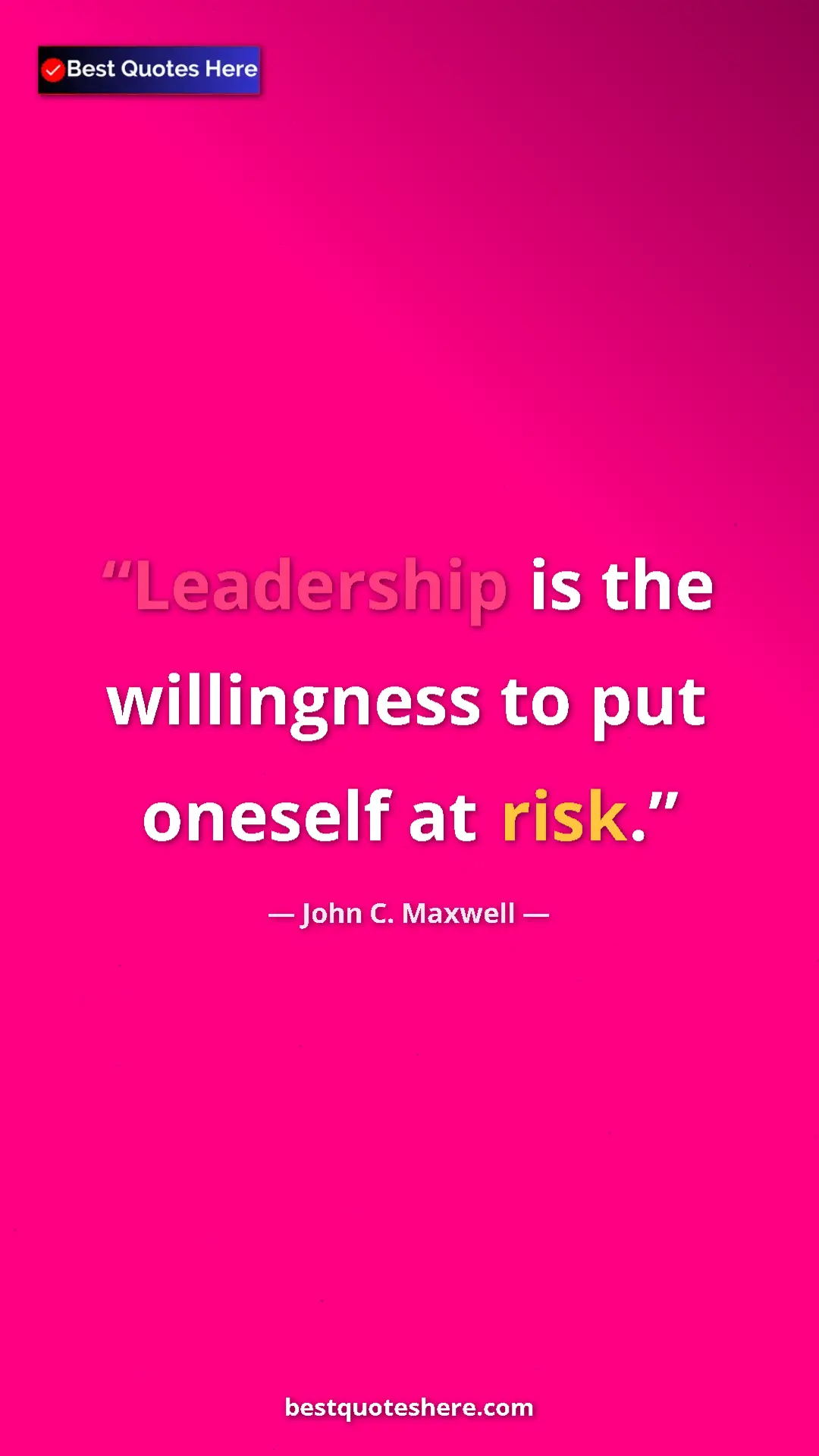 Pinterest quote poster by John C. Maxwell: "Leadership is the willingness to put oneself at risk."