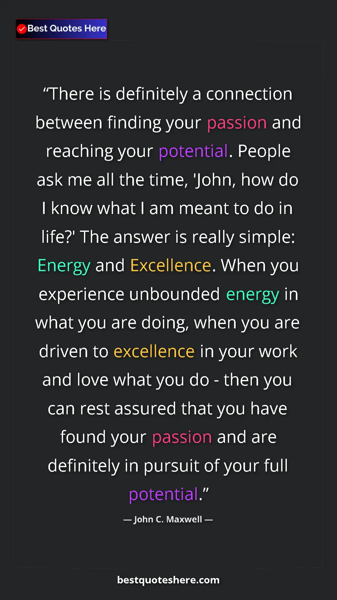 Pinterest quote poster by John C. Maxwell: "There is definitely a connection between finding your..."