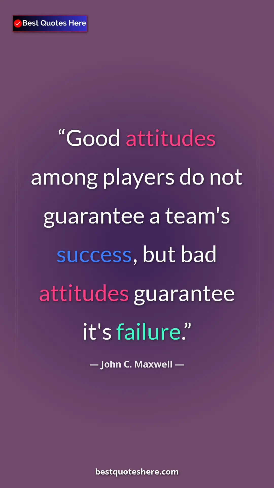 Pinterest quote poster by John C. Maxwell: "Good attitudes among players do not guarantee a team's..."