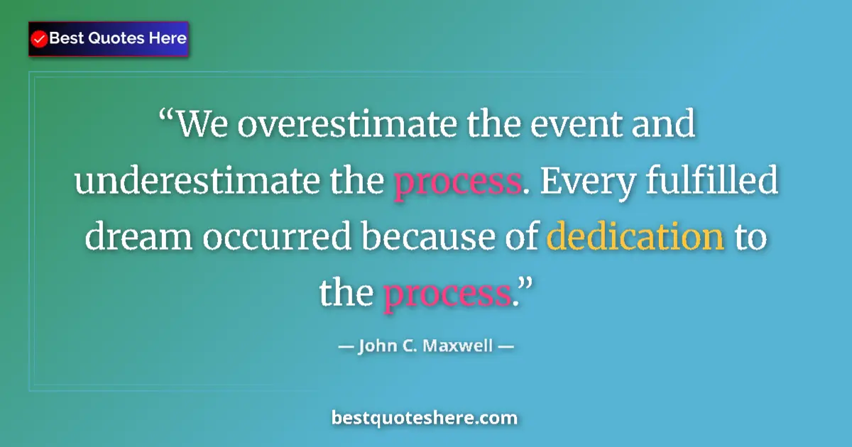 Quote by John C. Maxwell: We overestimate the event and underestimate the process. Every fulfilled dream occurred because of d...